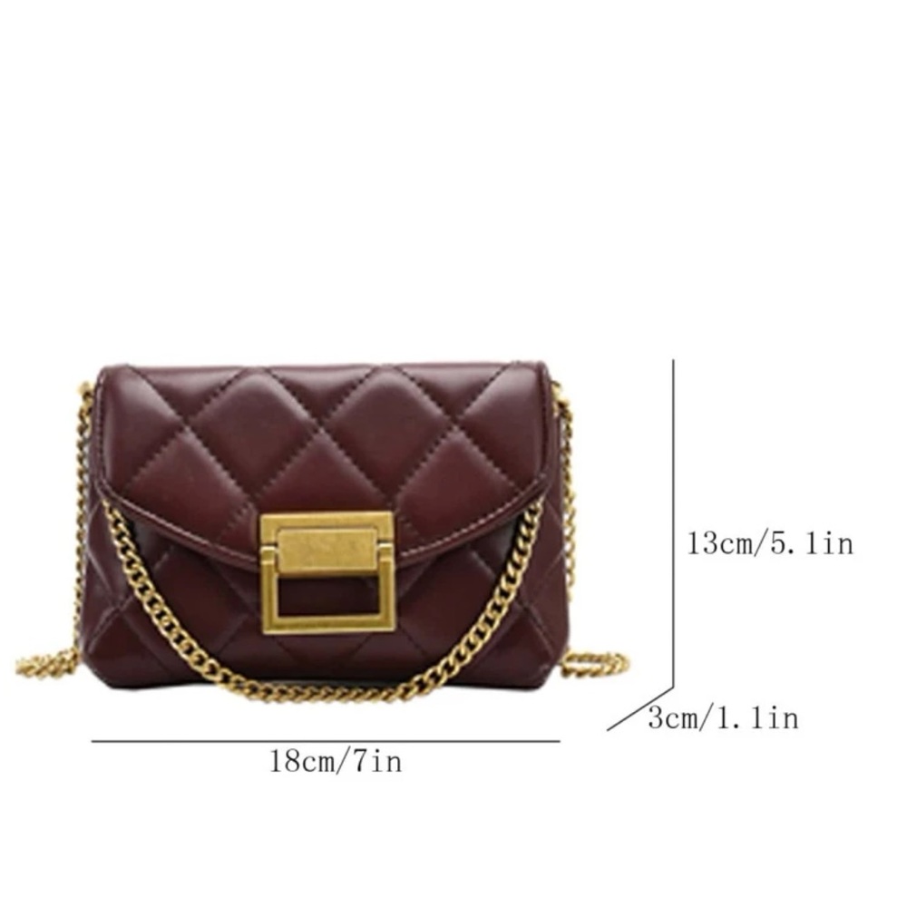 Chestnut quilted crossbody bag with gold chain. - Picture 5 of 6
